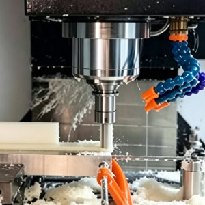 CNC machine tool machining white plastic parts on site