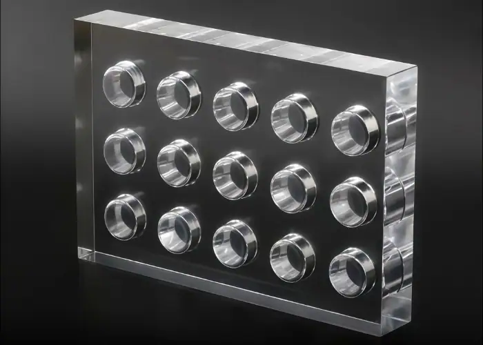 Transparent PMMA plastic component produced by CNC machining for custom applications