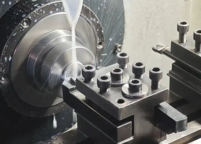 Proceso de torneado CNC para la producción en lotes pequeños de componentes metálicos mecanizados a medida.