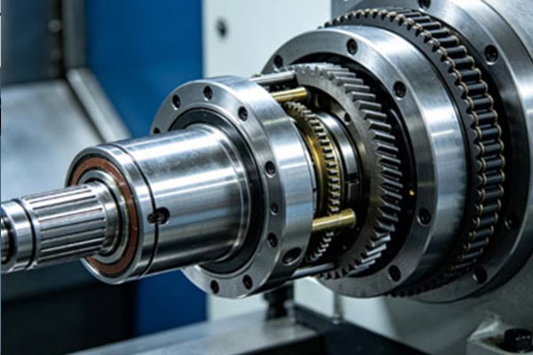 Image of the gear transmission mechanism inside the machine tool spindle.