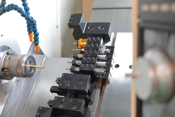 Close-up of precision CNC machine tool processing