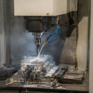 Vertical CNC machining center for metal milling.