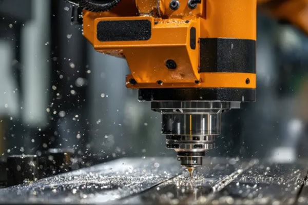 Industrial robotic arms perform precision machining