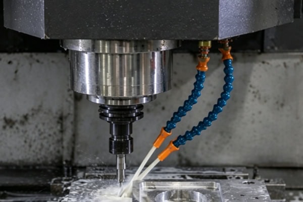 Close-up images of spindle machining.