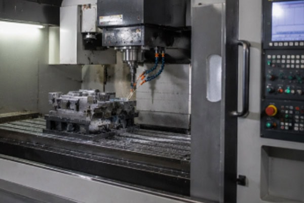 Vertical CNC machining center milling operation site.