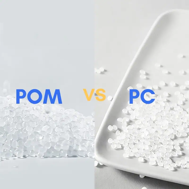 POM vs PC raw materials comparison showing plastic pellets for choosing the right material for CNC machined plastic parts