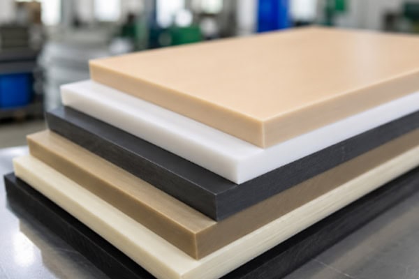 Stacked plastic sheets in industrial workshops
