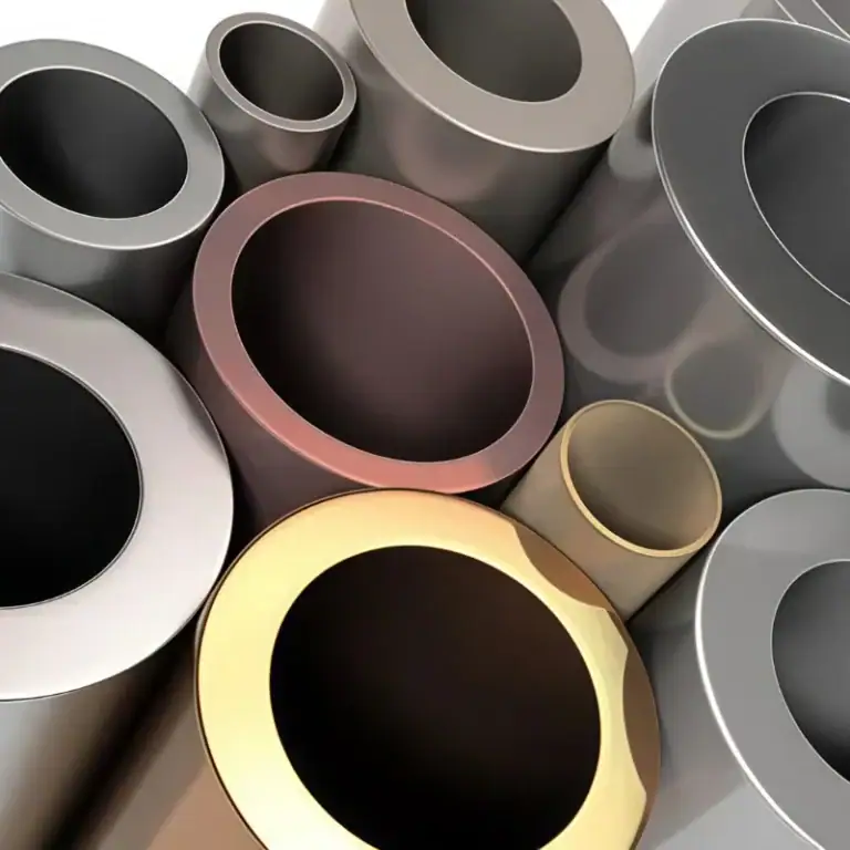 Various base metals cylindrical parts showing different industrial metal materials
