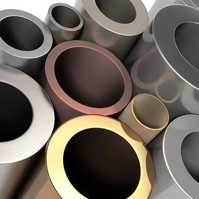 Various base metals cylindrical parts showing different industrial metal materials