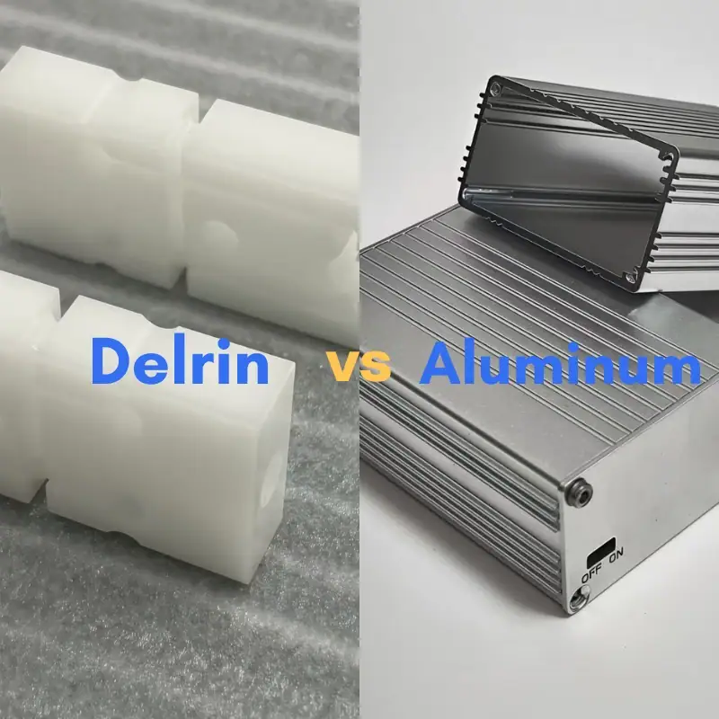 Side-by-side comparison of Delrin and aluminum materials for engineering applications