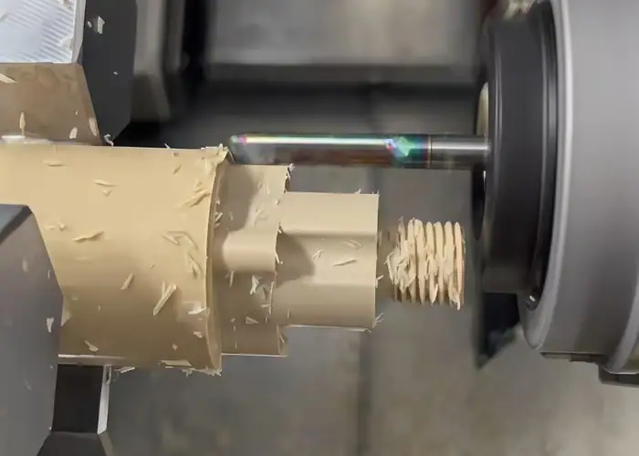 PEEK heat resistant plastic being CNC machined for high-temperature engineering applications