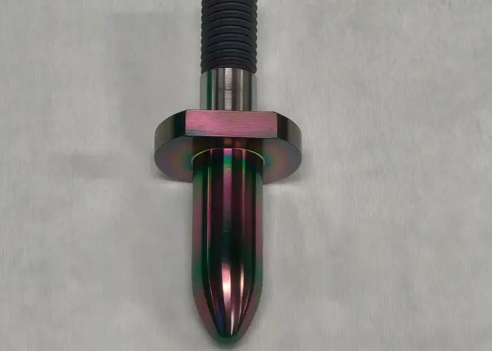 Iridescent Anodized Titanium Flanged Tapered-Head Threaded Pin Shaft