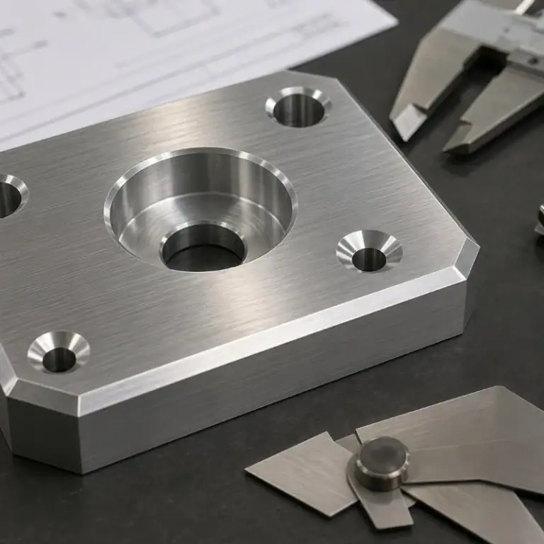 Stainless steel part with chamfered edge showing clean CNC machining and edge finishing quality