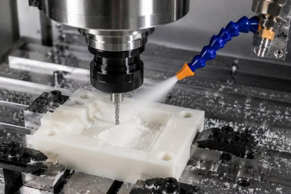 CNC milling in action on plastic