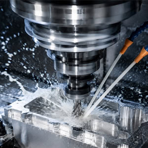 Images of metal cutting processes on CNC milling machines.