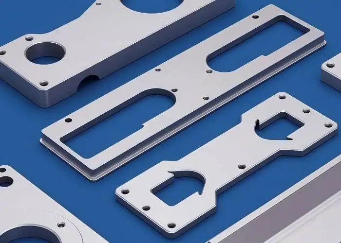 Aluminum sheet electronic components showing lightweight formed parts for electrical housings, panels, and precision assemblies