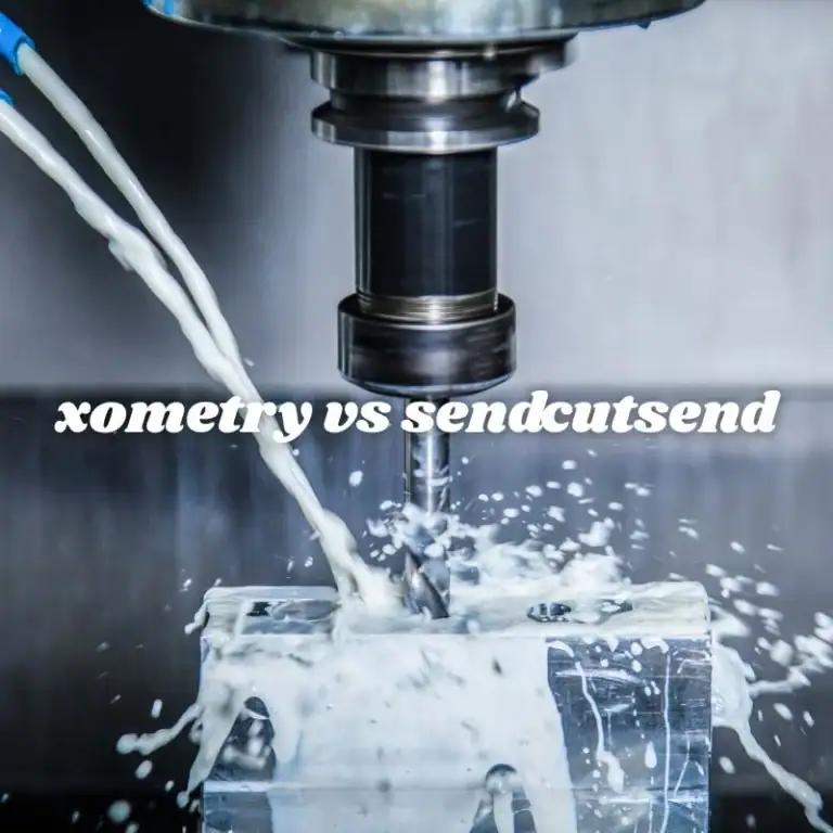 Xometry vs SendCutSend manufacturing comparison cover showing CNC machining, sheet metal fabrication, cutting, and custom part services