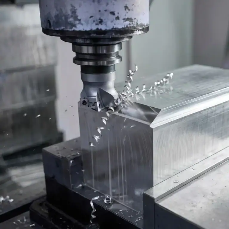 Close-up of Aluminum Workpiece Chamfer CNC Machining Process