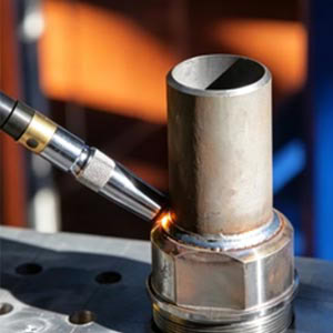 CNC industrial robot automated welding station.
