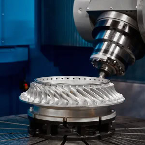 Five axis lathe for producing turbine parts