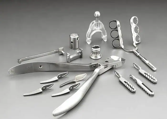 High precision 5 axis CNC machined medical equipment parts displayed separately at exhibition