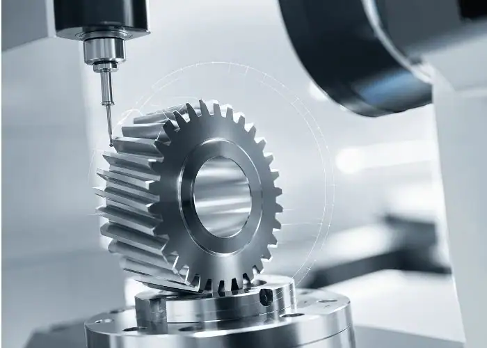 Close-up view of 5-axis CNC machined 6061 aluminum semiconductor part