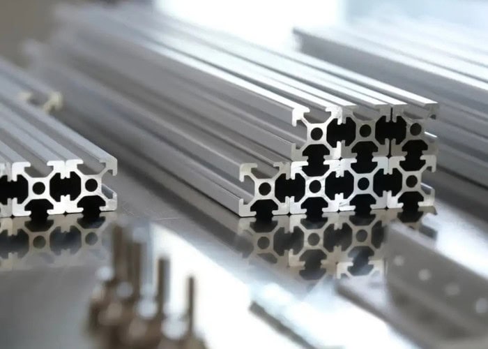 Aluminum T-slot extrusion profiles used in structural frames and machine components