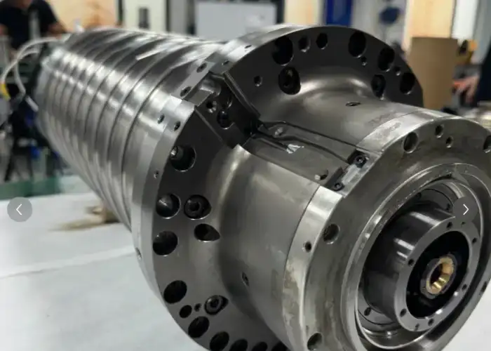 CNC main spindle assembly with bearings, housing, and precision-machined components for high-speed machining