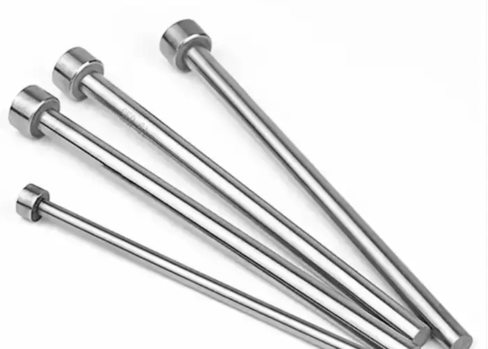 Precision mold ejector pins with hardened steel shafts for reliable part ejection and repeated mold cycles