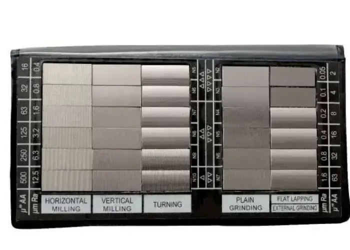 Surface roughness comparator for milling, turning, grinding, and lapping with different Ra finish levels