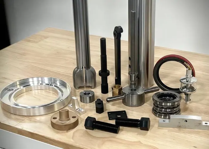 Collection of different ground parts including metal and plastic components