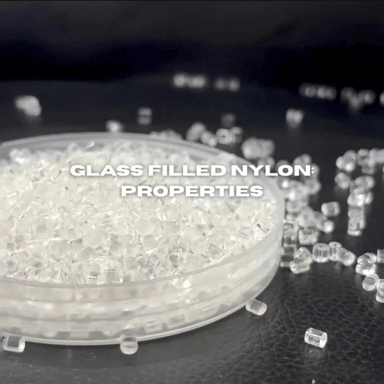 Glass filled nylon material pellets featured in a guide to properties, uses, and machining