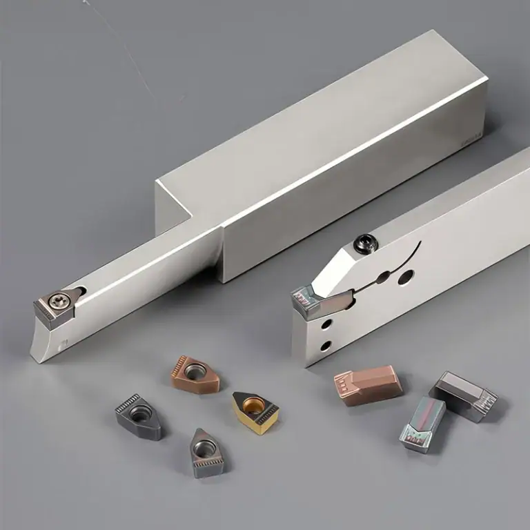CNC turning and grooving toolholders with assorted replaceable cutting inserts