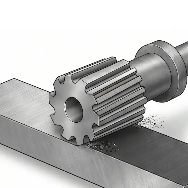 Hand‑drawn sketch style technical illustration of plain milling machining operation