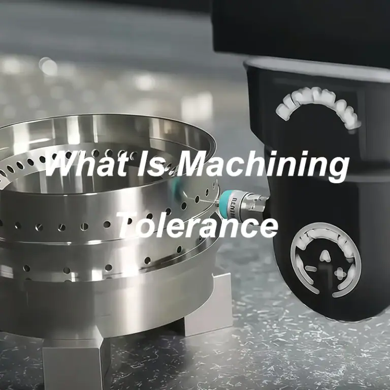 Machined cylindrical component beside a measuring probe with the text What Is Machining Tolerance